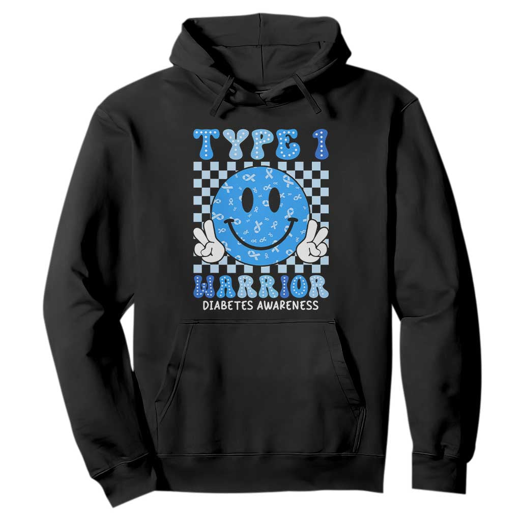 Diabetes Awareness Hoodie Blue Ribbon T1D Warrior Support Squad Retro Groovy TS02 Black Print Your Wear