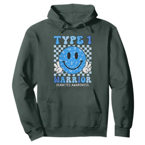 Diabetes Awareness Hoodie Blue Ribbon T1D Warrior Support Squad Retro Groovy TS02 Dark Forest Green Print Your Wear