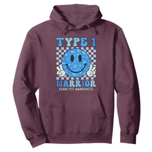 Diabetes Awareness Hoodie Blue Ribbon T1D Warrior Support Squad Retro Groovy TS02 Maroon Print Your Wear