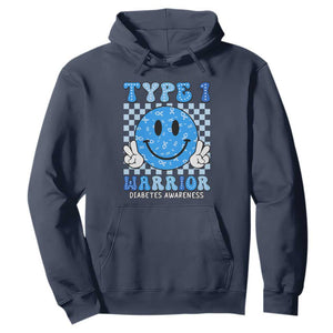 Diabetes Awareness Hoodie Blue Ribbon T1D Warrior Support Squad Retro Groovy TS02 Navy Print Your Wear