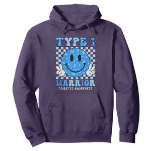 Diabetes Awareness Hoodie Blue Ribbon T1D Warrior Support Squad Retro Groovy TS02 Purple Print Your Wear