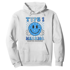 Diabetes Awareness Hoodie Blue Ribbon T1D Warrior Support Squad Retro Groovy TS02 White Print Your Wear