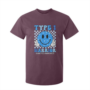Diabetes Awareness T Shirt For Kid Blue Ribbon T1D Warrior Support Squad Retro Groovy TS02 Maroon Print Your Wear