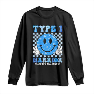 Diabetes Awareness Long Sleeve Shirt Blue Ribbon T1D Warrior Support Squad Retro Groovy TS02 Black Print Your Wear