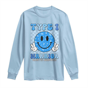 Diabetes Awareness Long Sleeve Shirt Blue Ribbon T1D Warrior Support Squad Retro Groovy TS02 Light Blue Print Your Wear