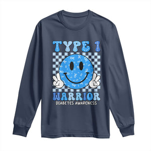 Diabetes Awareness Long Sleeve Shirt Blue Ribbon T1D Warrior Support Squad Retro Groovy TS02 Navy Print Your Wear