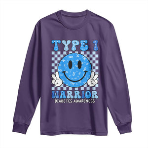 Diabetes Awareness Long Sleeve Shirt Blue Ribbon T1D Warrior Support Squad Retro Groovy TS02 Purple Print Your Wear