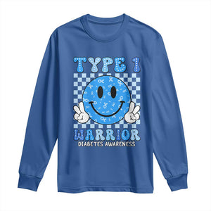 Diabetes Awareness Long Sleeve Shirt Blue Ribbon T1D Warrior Support Squad Retro Groovy TS02 Royal Blue Print Your Wear