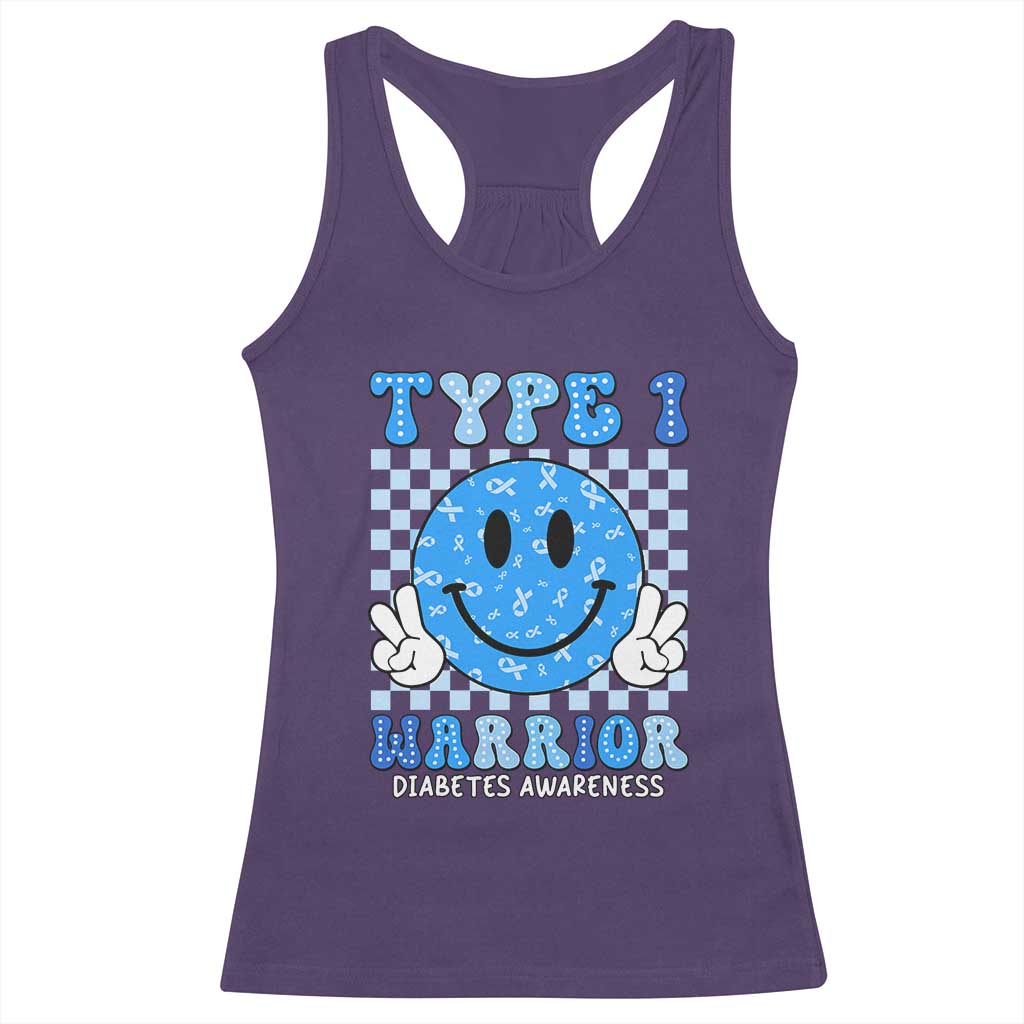 Diabetes Awareness Racerback Tank Top Blue Ribbon T1D Warrior Support Squad Retro Groovy TS02 Purple Print Your Wear