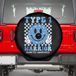 Diabetes Awareness Spare Tire Cover Blue Ribbon T1D Warrior Support Squad Retro Groovy TS02 Black Print Your Wear