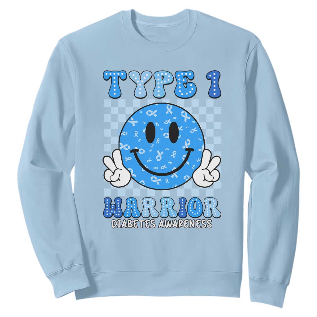 Diabetes Awareness Sweatshirt Blue Ribbon T1D Warrior Support Squad Retro Groovy TS02 Light Blue Print Your Wear