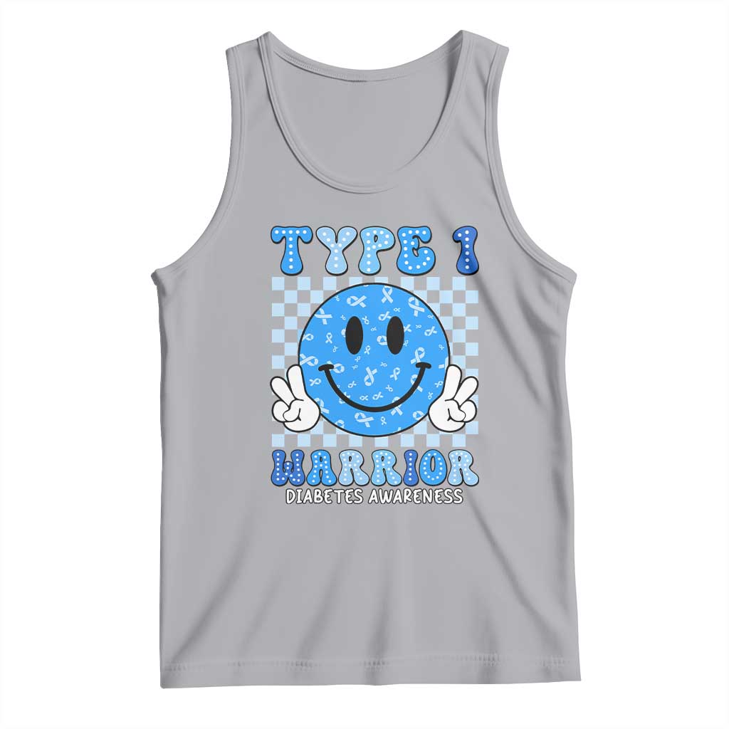 Diabetes Awareness Tank Top Blue Ribbon T1D Warrior Support Squad Retro Groovy TS02 Athletic Heather Print Your Wear