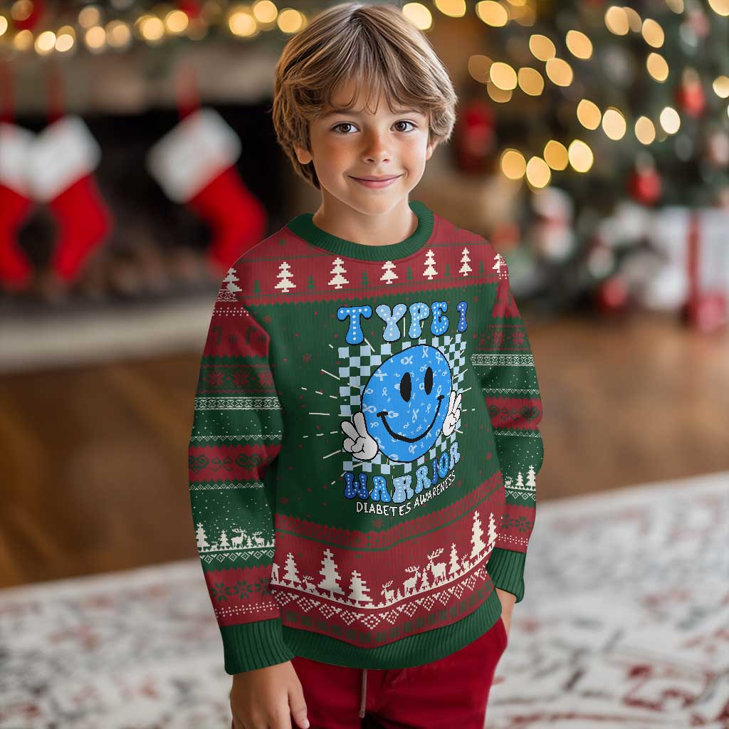 Diabetes Awareness Ugly Christmas Sweater Blue Ribbon T1D Warrior Support Squad Retro Groovy TS02 Christmas Print Your Wear