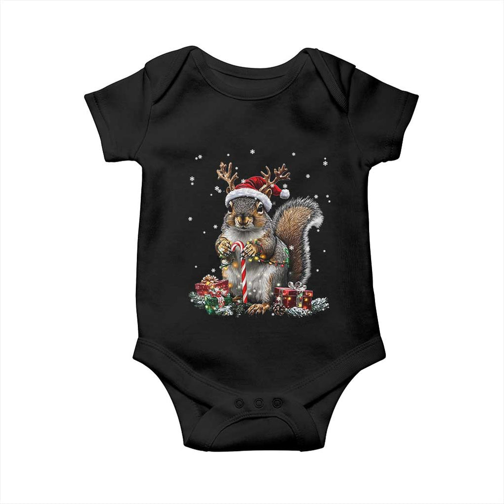 Christmas Squirrel Baby Onesie Xmas Tree Lights Reindeer Santa Hat Pajamas TS02 Black Print Your Wear