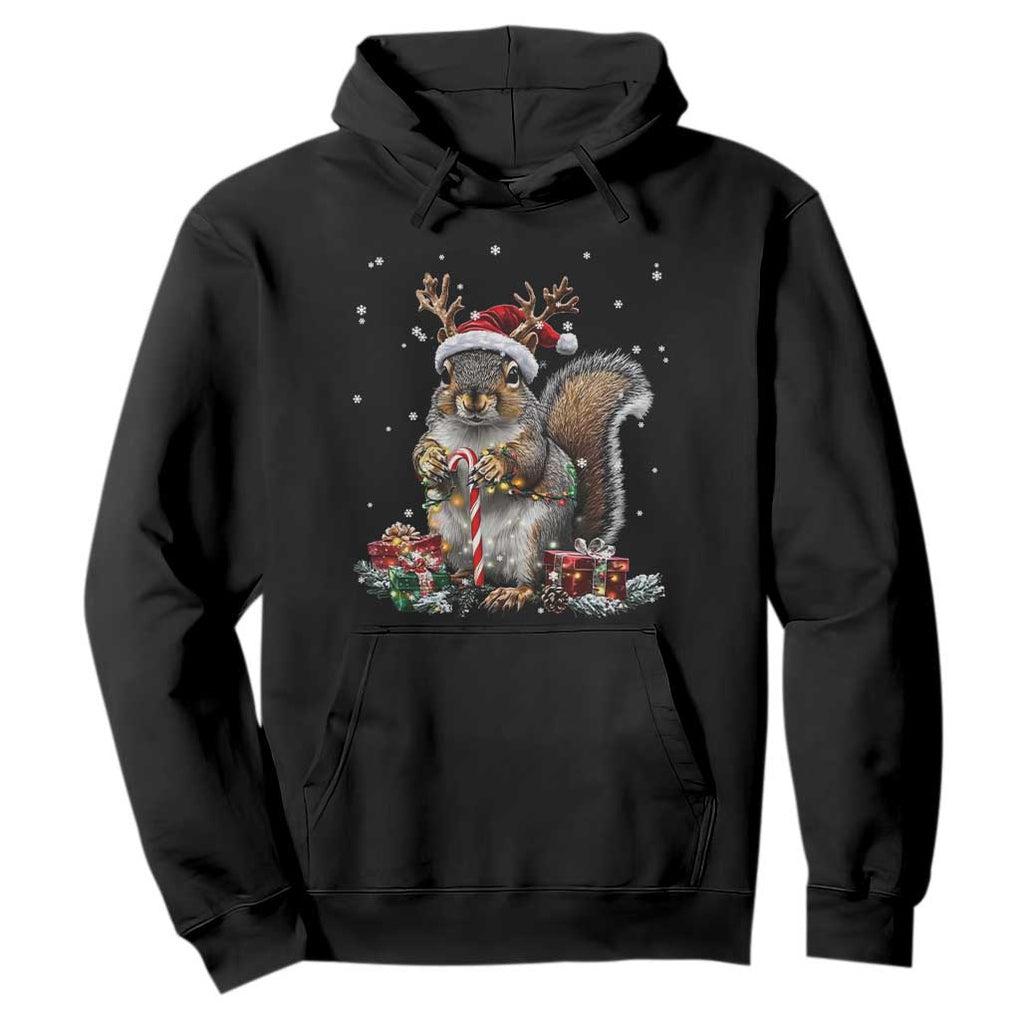 Christmas Squirrel Hoodie Xmas Tree Lights Reindeer Santa Hat Pajamas TS02 Black Print Your Wear