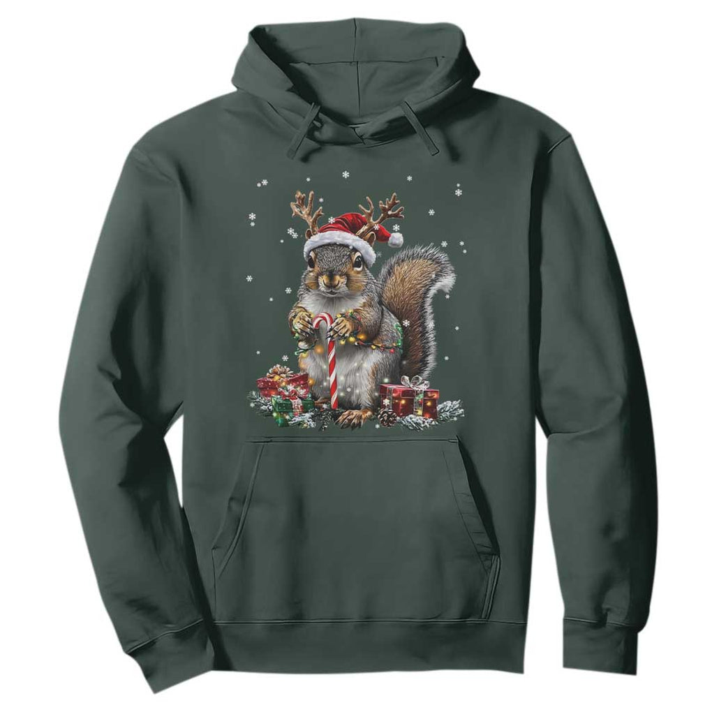 Christmas Squirrel Hoodie Xmas Tree Lights Reindeer Santa Hat Pajamas TS02 Dark Forest Green Print Your Wear