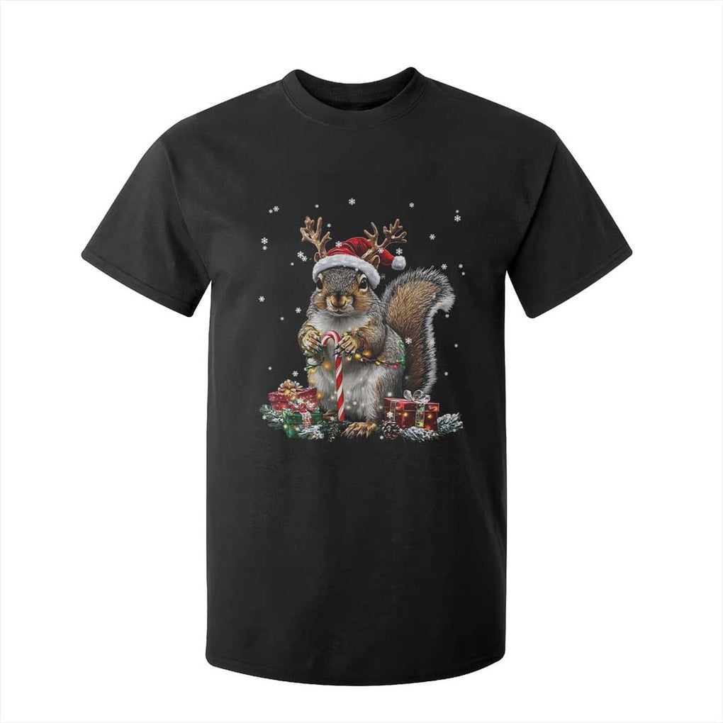 Christmas Squirrel T Shirt For Kid Xmas Tree Lights Reindeer Santa Hat Pajamas TS02 Black Print Your Wear