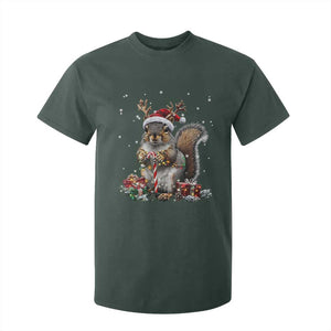 Christmas Squirrel T Shirt For Kid Xmas Tree Lights Reindeer Santa Hat Pajamas TS02 Dark Forest Green Print Your Wear