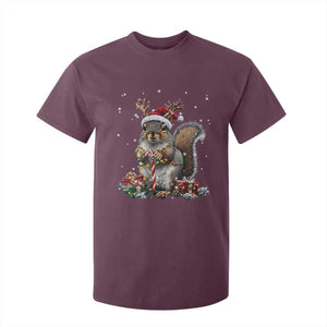 Christmas Squirrel T Shirt For Kid Xmas Tree Lights Reindeer Santa Hat Pajamas TS02 Maroon Print Your Wear