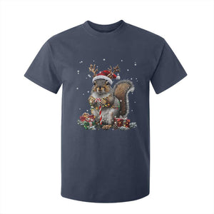 Christmas Squirrel T Shirt For Kid Xmas Tree Lights Reindeer Santa Hat Pajamas TS02 Navy Print Your Wear