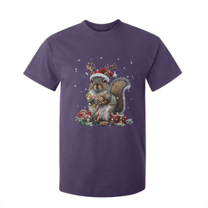 Christmas Squirrel T Shirt For Kid Xmas Tree Lights Reindeer Santa Hat Pajamas TS02 Purple Print Your Wear