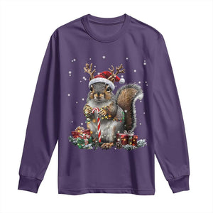Christmas Squirrel Long Sleeve Shirt Xmas Tree Lights Reindeer Santa Hat Pajamas TS02 Purple Print Your Wear