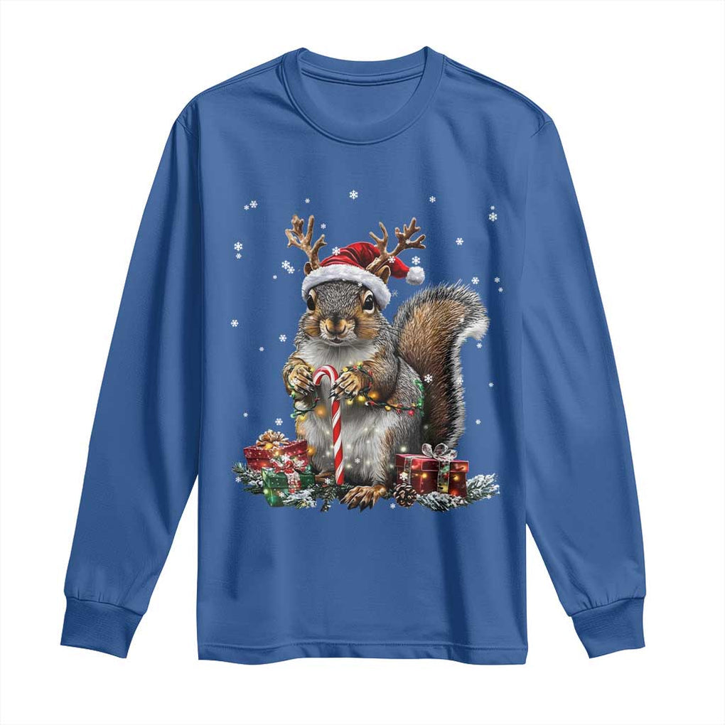 Christmas Squirrel Long Sleeve Shirt Xmas Tree Lights Reindeer Santa Hat Pajamas TS02 Royal Blue Print Your Wear