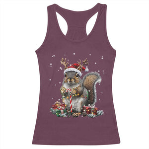 Christmas Squirrel Racerback Tank Top Xmas Tree Lights Reindeer Santa Hat Pajamas TS02 Maroon Print Your Wear