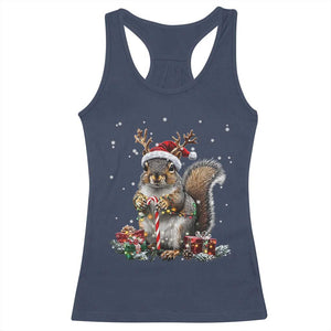 Christmas Squirrel Racerback Tank Top Xmas Tree Lights Reindeer Santa Hat Pajamas TS02 Navy Print Your Wear