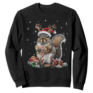 Christmas Squirrel Sweatshirt Xmas Tree Lights Reindeer Santa Hat Pajamas TS02 Black Print Your Wear