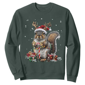 Christmas Squirrel Sweatshirt Xmas Tree Lights Reindeer Santa Hat Pajamas TS02 Dark Forest Green Print Your Wear