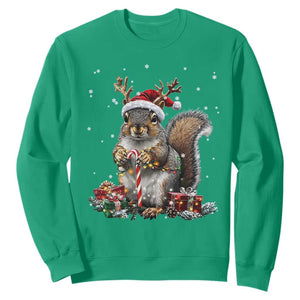 Christmas Squirrel Sweatshirt Xmas Tree Lights Reindeer Santa Hat Pajamas TS02 Irish Green Print Your Wear