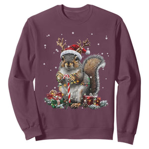 Christmas Squirrel Sweatshirt Xmas Tree Lights Reindeer Santa Hat Pajamas TS02 Maroon Print Your Wear