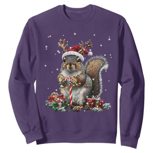 Christmas Squirrel Sweatshirt Xmas Tree Lights Reindeer Santa Hat Pajamas TS02 Purple Print Your Wear