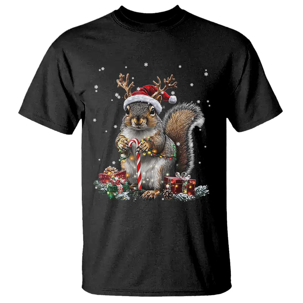 Christmas Squirrel T Shirt Xmas Tree Lights Reindeer Santa Hat Pajamas TS02 Black Print Your Wear