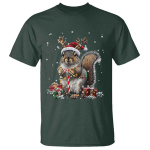 Christmas Squirrel T Shirt Xmas Tree Lights Reindeer Santa Hat Pajamas TS02 Dark Forest Green Print Your Wear