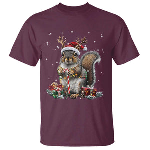 Christmas Squirrel T Shirt Xmas Tree Lights Reindeer Santa Hat Pajamas TS02 Maroon Print Your Wear