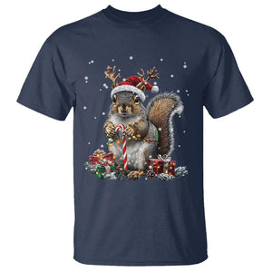 Christmas Squirrel T Shirt Xmas Tree Lights Reindeer Santa Hat Pajamas TS02 Navy Print Your Wear