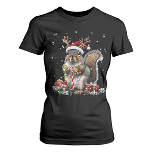 Christmas Squirrel T Shirt For Women Xmas Tree Lights Reindeer Santa Hat Pajamas TS02 Black Print Your Wear