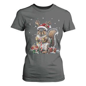 Christmas Squirrel T Shirt For Women Xmas Tree Lights Reindeer Santa Hat Pajamas TS02 Dark Heather Print Your Wear