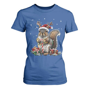 Christmas Squirrel T Shirt For Women Xmas Tree Lights Reindeer Santa Hat Pajamas TS02 Royal Blue Print Your Wear