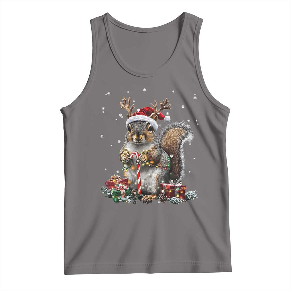 Christmas Squirrel Tank Top Xmas Tree Lights Reindeer Santa Hat Pajamas TS02 Deep Heather Print Your Wear