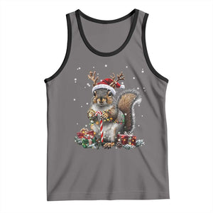 Christmas Squirrel Tank Top Xmas Tree Lights Reindeer Santa Hat Pajamas TS02 Deep Heather Black Print Your Wear