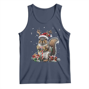 Christmas Squirrel Tank Top Xmas Tree Lights Reindeer Santa Hat Pajamas TS02 Navy Print Your Wear