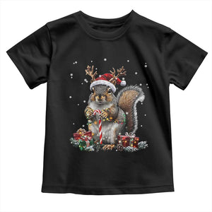 Christmas Squirrel Toddler T Shirt Xmas Tree Lights Reindeer Santa Hat Pajamas TS02 Black Print Your Wear