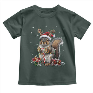 Christmas Squirrel Toddler T Shirt Xmas Tree Lights Reindeer Santa Hat Pajamas TS02 Dark Forest Green Print Your Wear