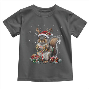 Christmas Squirrel Toddler T Shirt Xmas Tree Lights Reindeer Santa Hat Pajamas TS02 Dark Heather Print Your Wear