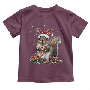 Christmas Squirrel Toddler T Shirt Xmas Tree Lights Reindeer Santa Hat Pajamas TS02 Maroon Print Your Wear