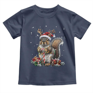 Christmas Squirrel Toddler T Shirt Xmas Tree Lights Reindeer Santa Hat Pajamas TS02 Navy Print Your Wear