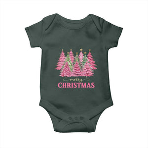 Pink Christmas Tree Farm Baby Onesie Merry Xmas Ornaments Family Holiday Pajamas TS02 Dark Forest Green Print Your Wear